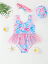Assorted Fish Scale Printed Mesh Patchwork One-Piece Swimsuit For Young Girl